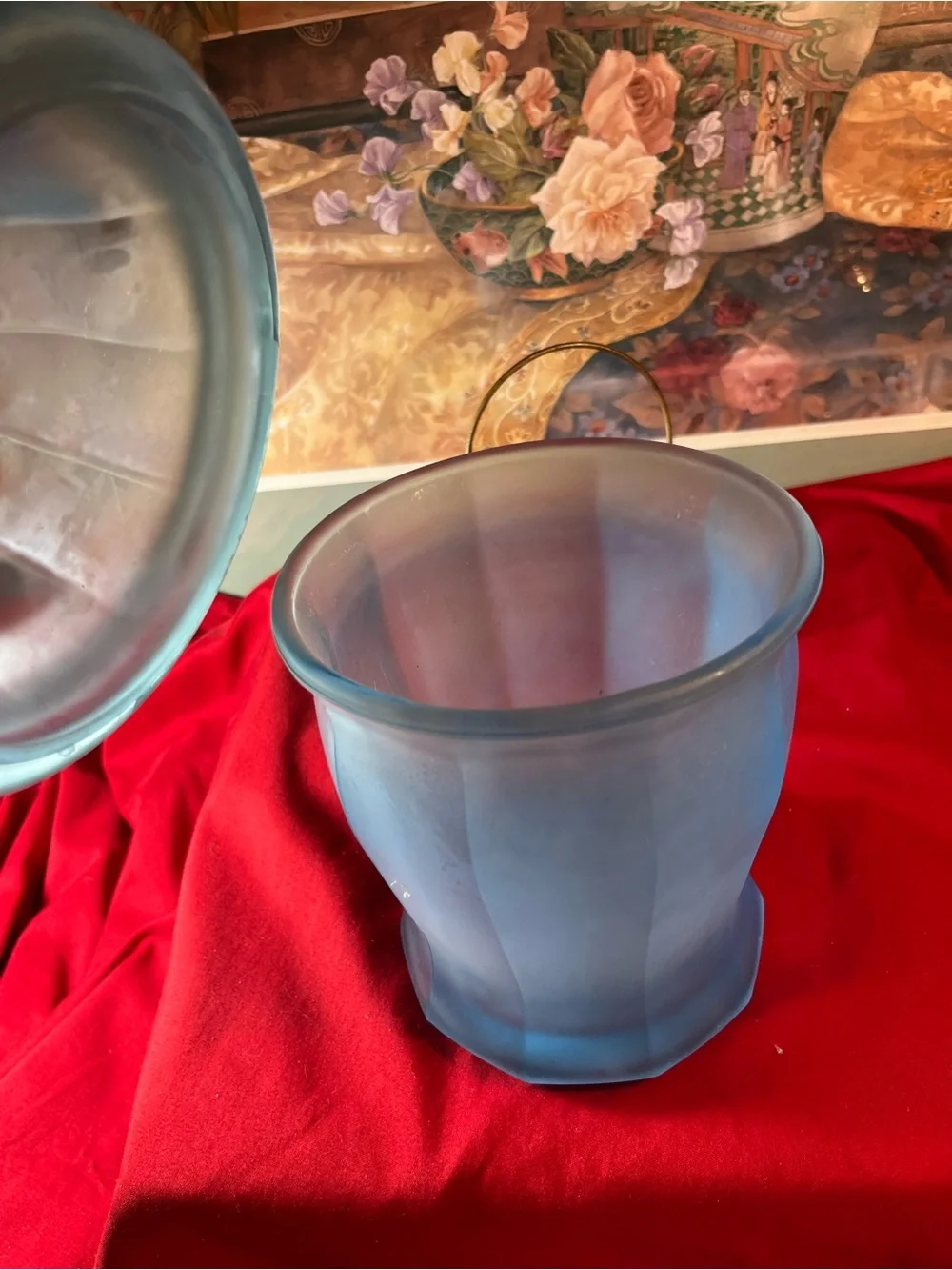 Blue Frosted Glass Canister with Lid - Unbranded